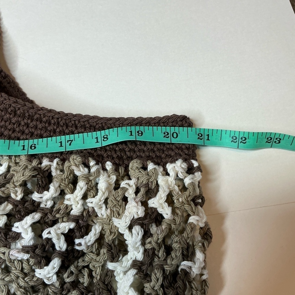 Large Crochet Mesh Market Bag Brown White Cotton Handcrafted Handmade Reusable - Picture 8 of 16